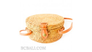 ata grass circle rattan handbag flower design